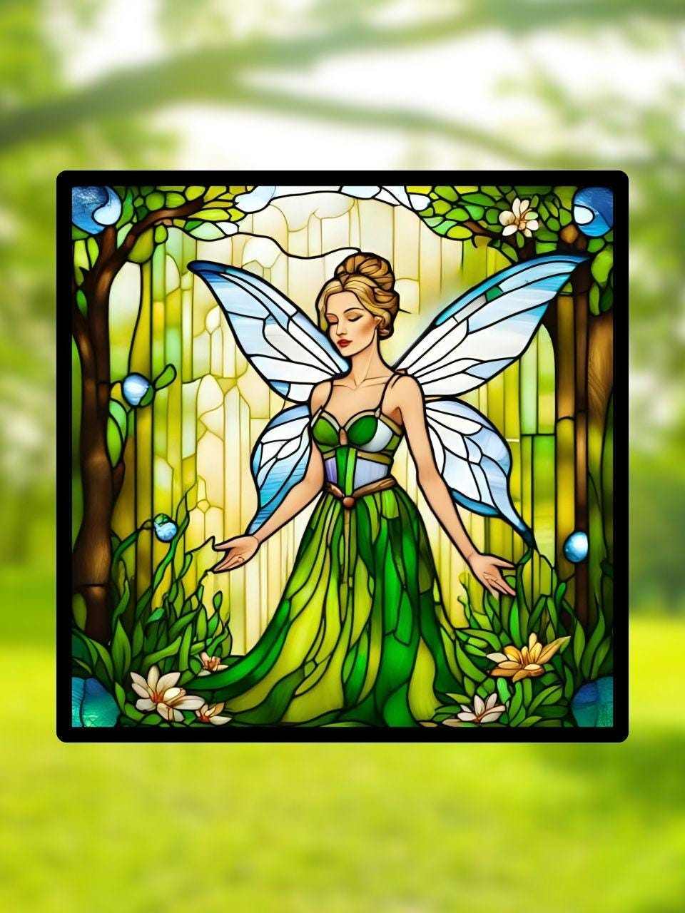 Vitrail La Fée de la Forêt – Décoration de Vitre Féérique – Cadeau Original pour Amoureux de l’Univers Fantastique