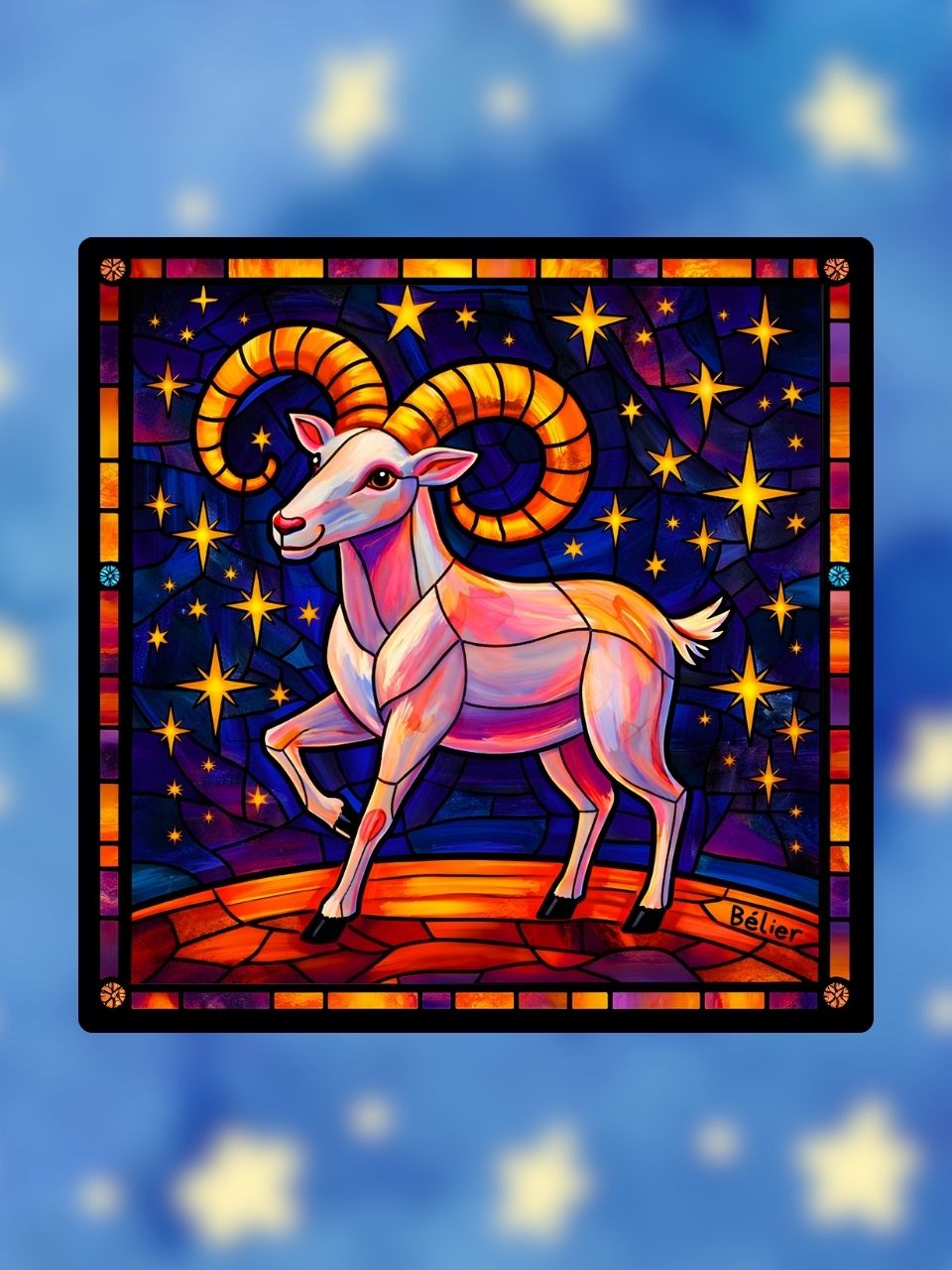 Vitrail Bélier – Signe astrologique feu décoratif