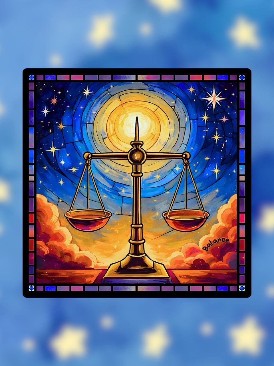 Vitrail Balance – Symbole astrologique harmonie