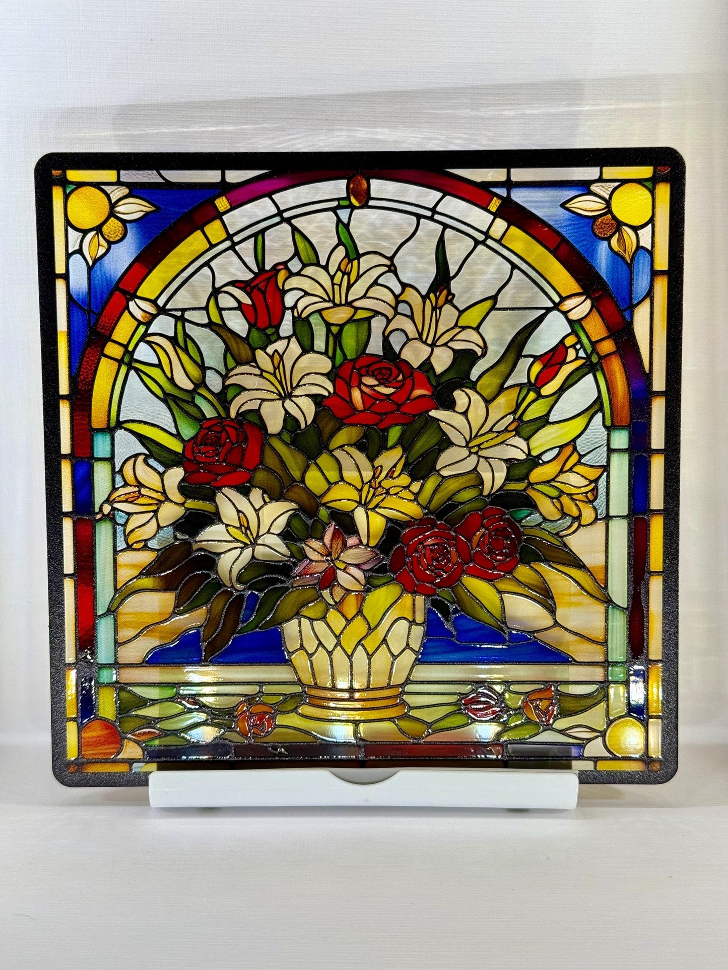 Vitrail Bouquet de Fleurs Colorées – Décoration de Vitre Florale – Cadeau Art Floral