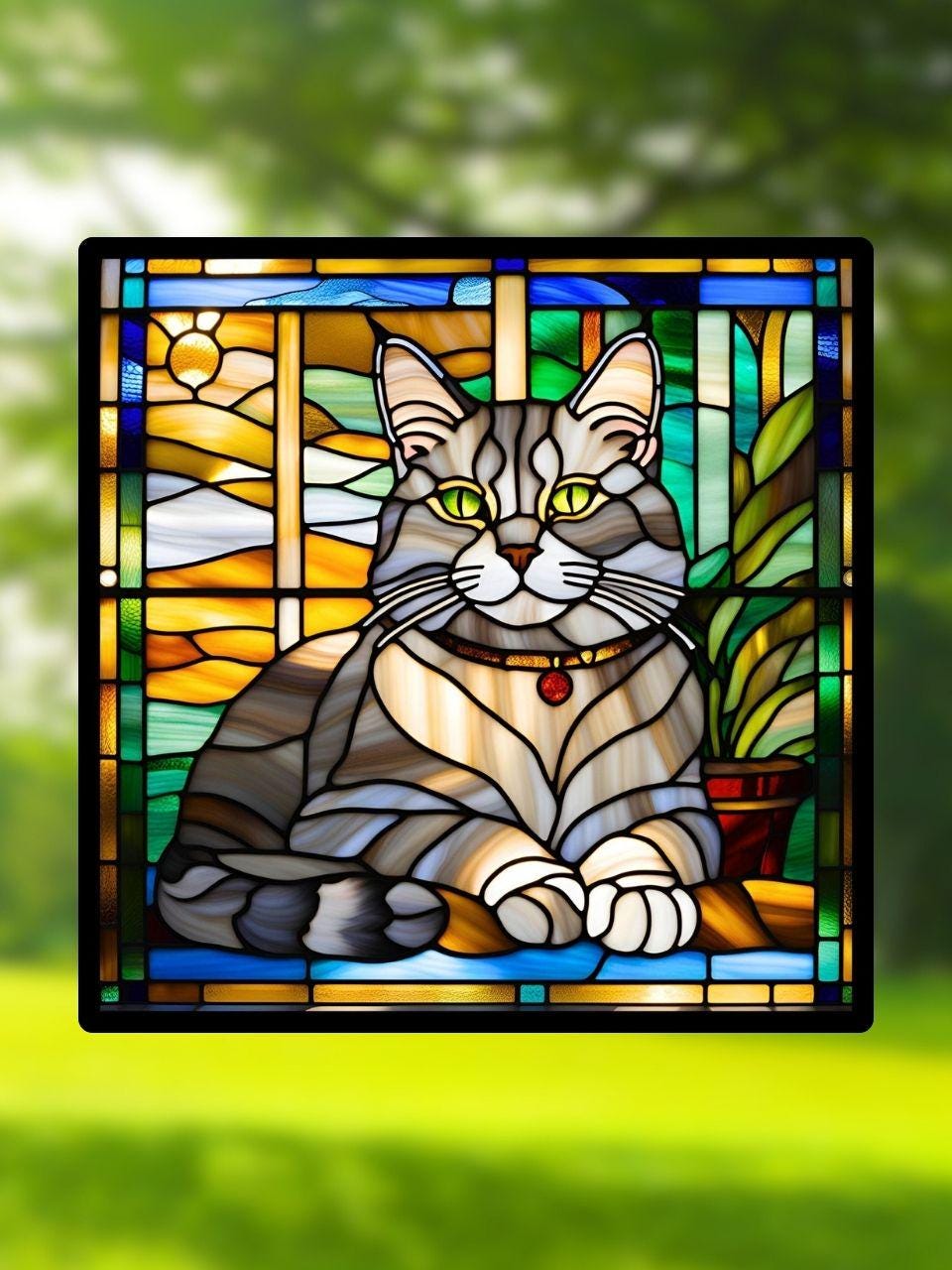 Vitrail Chat – Décoration de Vitre Féline – Cadeau Original pour Amoureux des Chats