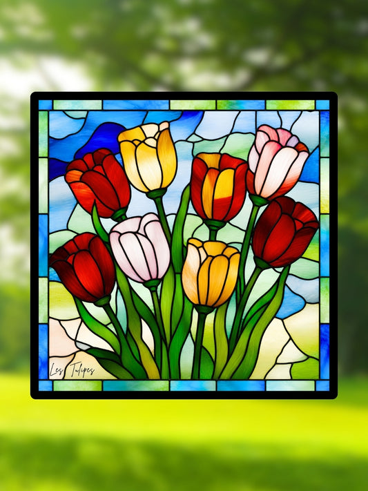 Vitrail Tulipes – Bouquet de tulipes colorées décoration florale lumineuse