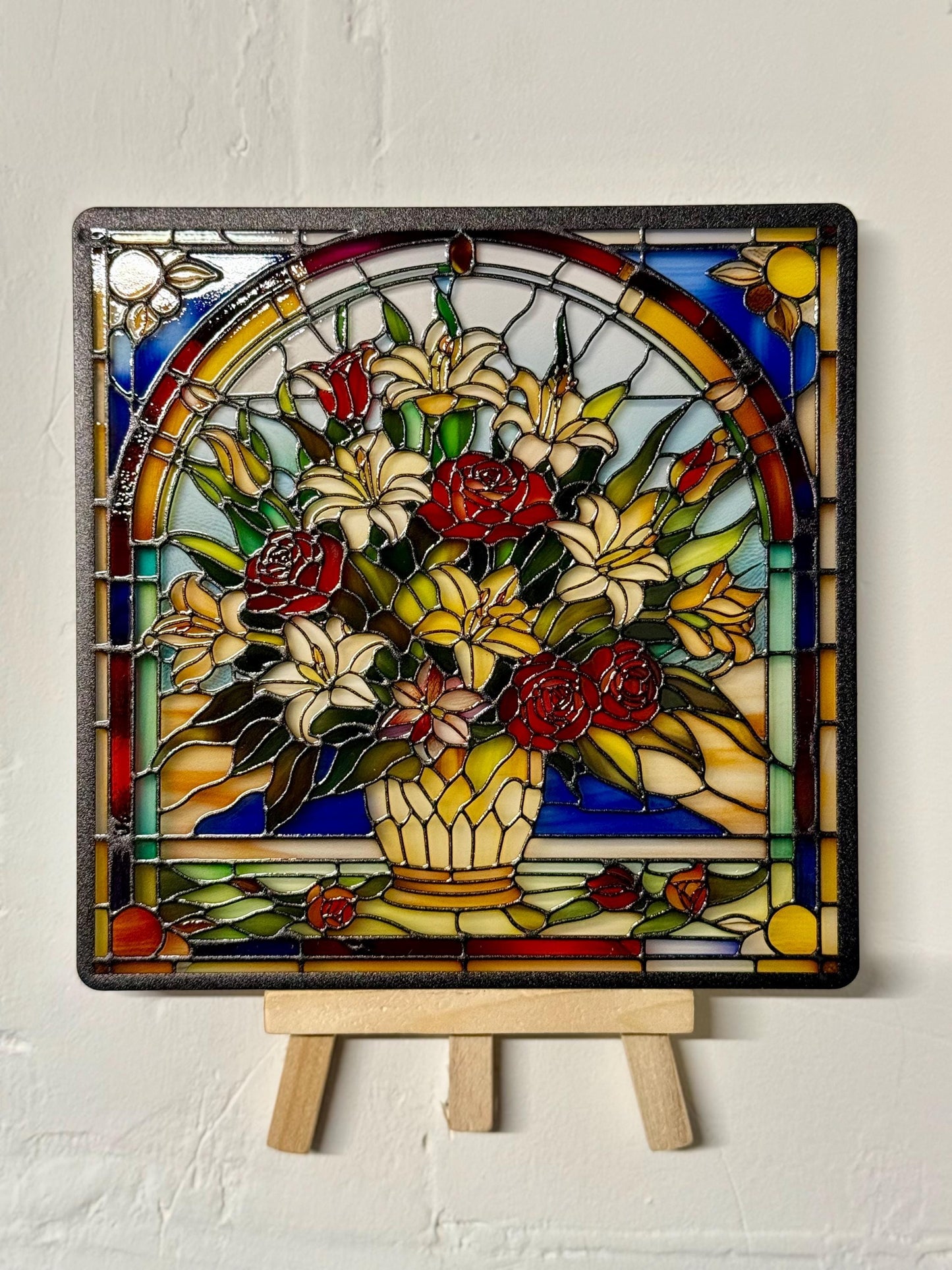 Vitrail Bouquet de Fleurs Colorées – Décoration de Vitre Florale – Cadeau Art Floral