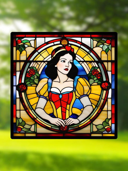 Vitrail Blanche-Neige – Décoration de Vitre Féérique – Cadeau Original pour Passionnés de Contes de Fées