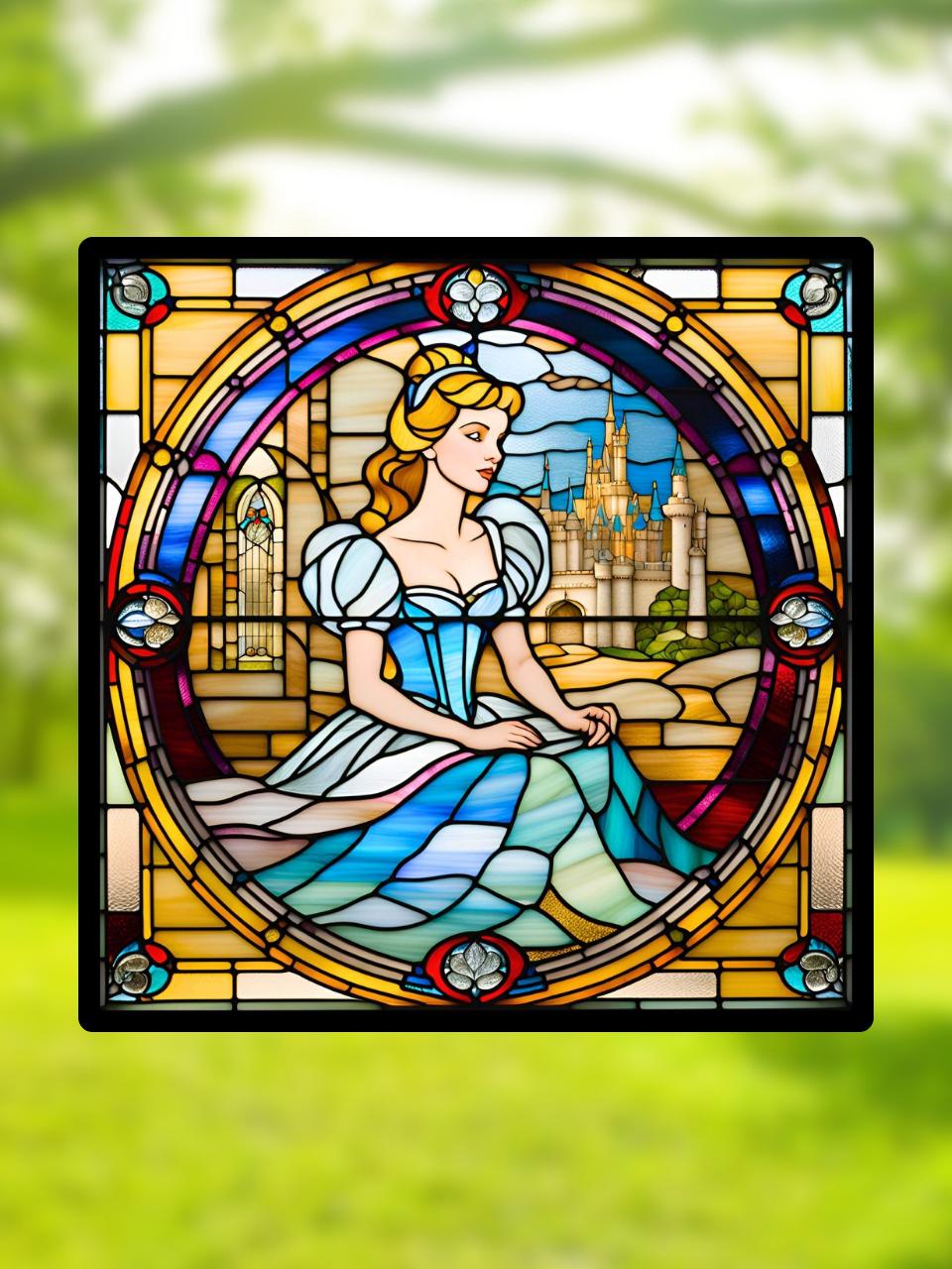 Vitrail Cendrillon – Décoration de Vitre Féérique – Cadeau Original pour Passionnés de Contes de Fées