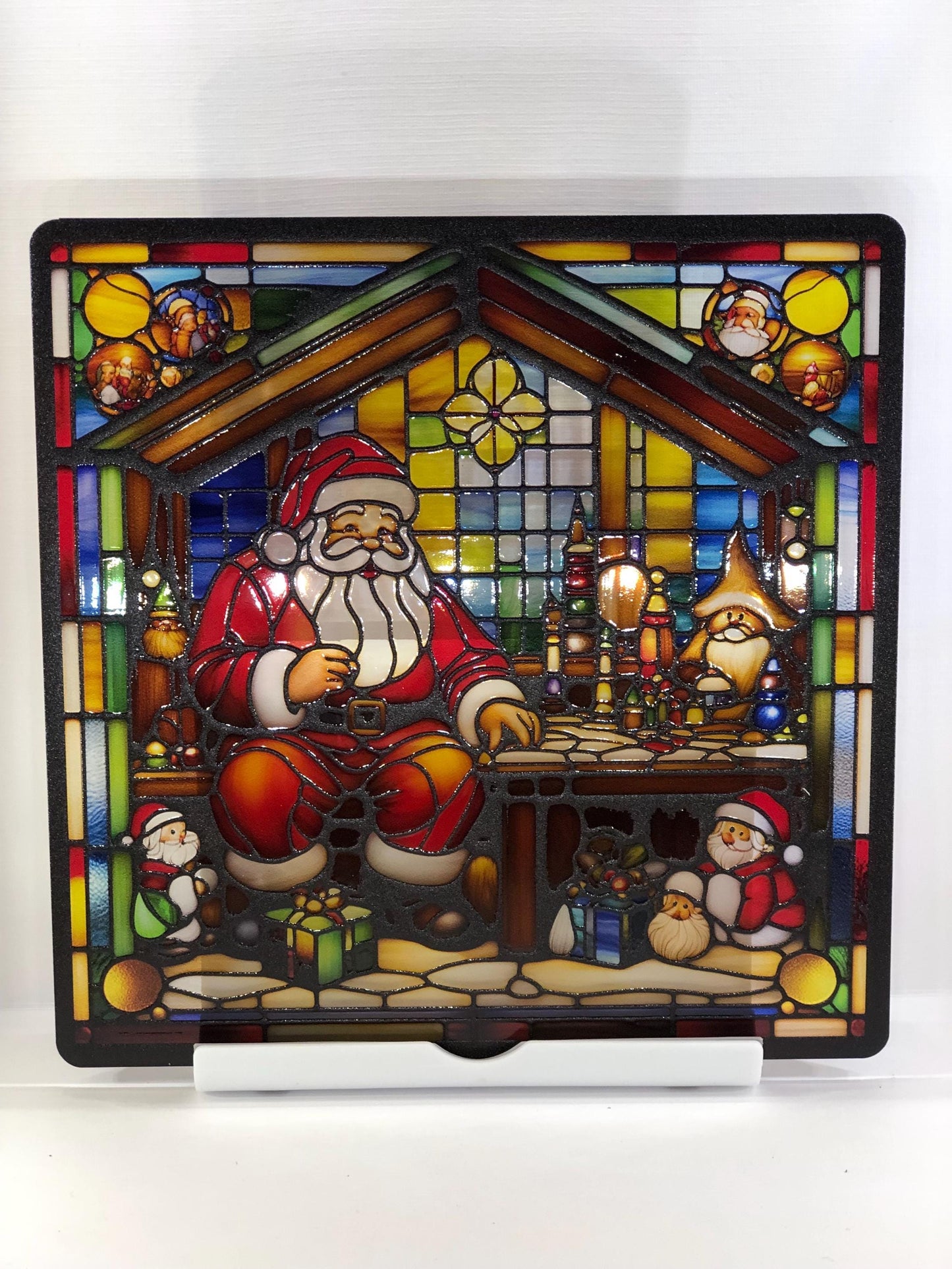 Vitrail L'Atelier du Père Noël – Décoration de Vitre Festive – Cadeau Original pour les Fêtes de Fin d'Année