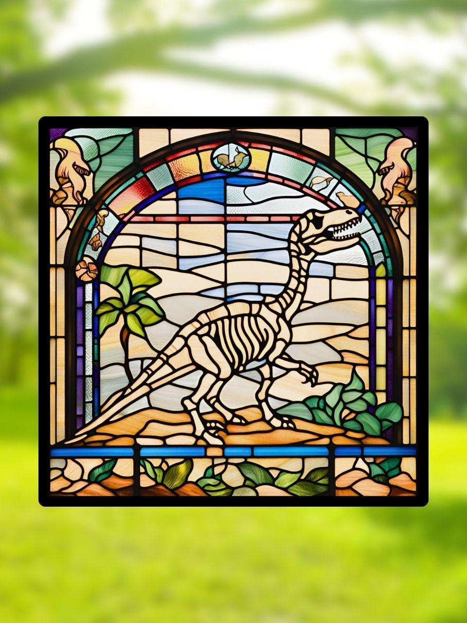 Vitrail Dinosaure Jurassic – Décoration de Vitre Préhistorique – Cadeau Original pour Passionnés de Dinosaures