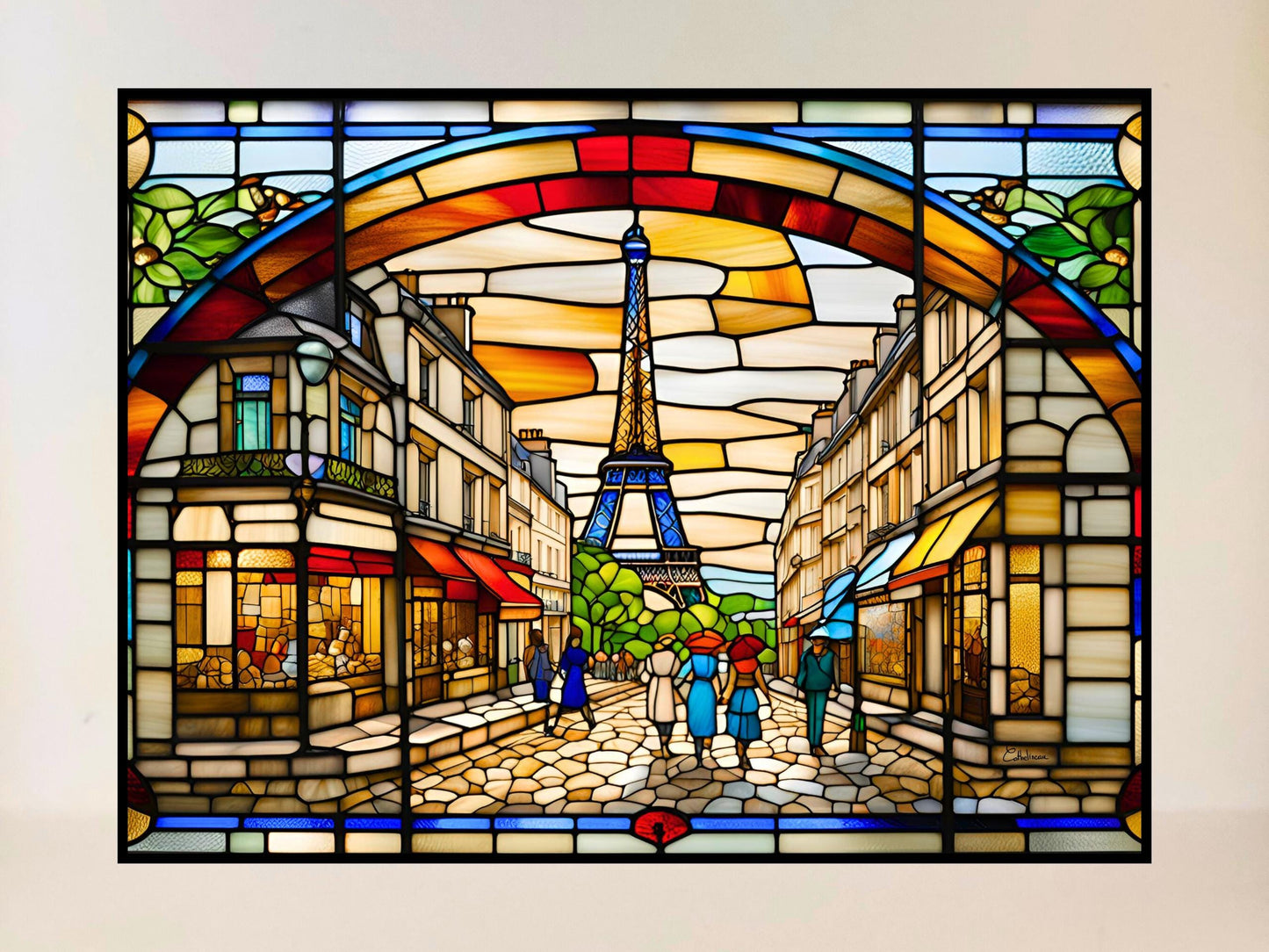 Vitrail Rue Parisienne 40x30cm – Décoration vitre Paris – Cadeau Art Urbain