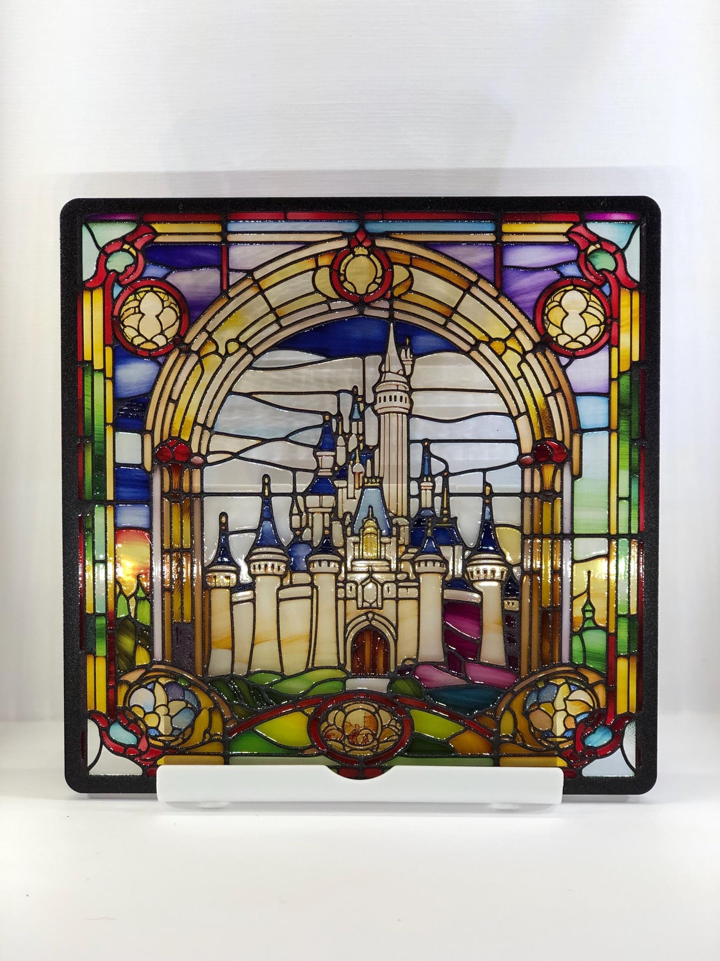 Vitrail Château – Décoration de Vitre Féérique – Cadeau Original pour Passionnés de Contes de Fées