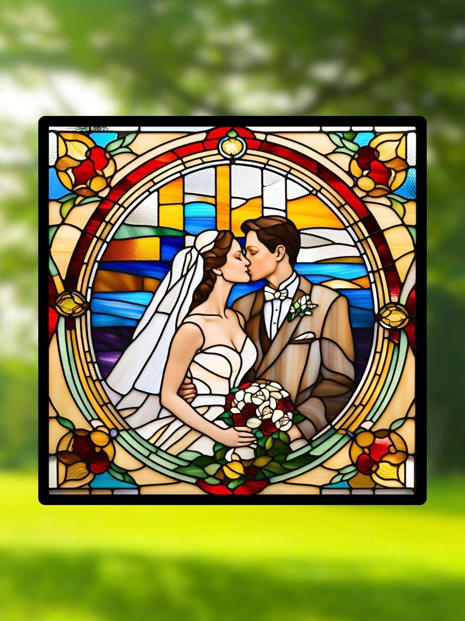 Vitrail Les Mariées au Mariage – Décoration de Vitre Élégante – Cadeau Original pour Célébrer l'Amour et l'Union