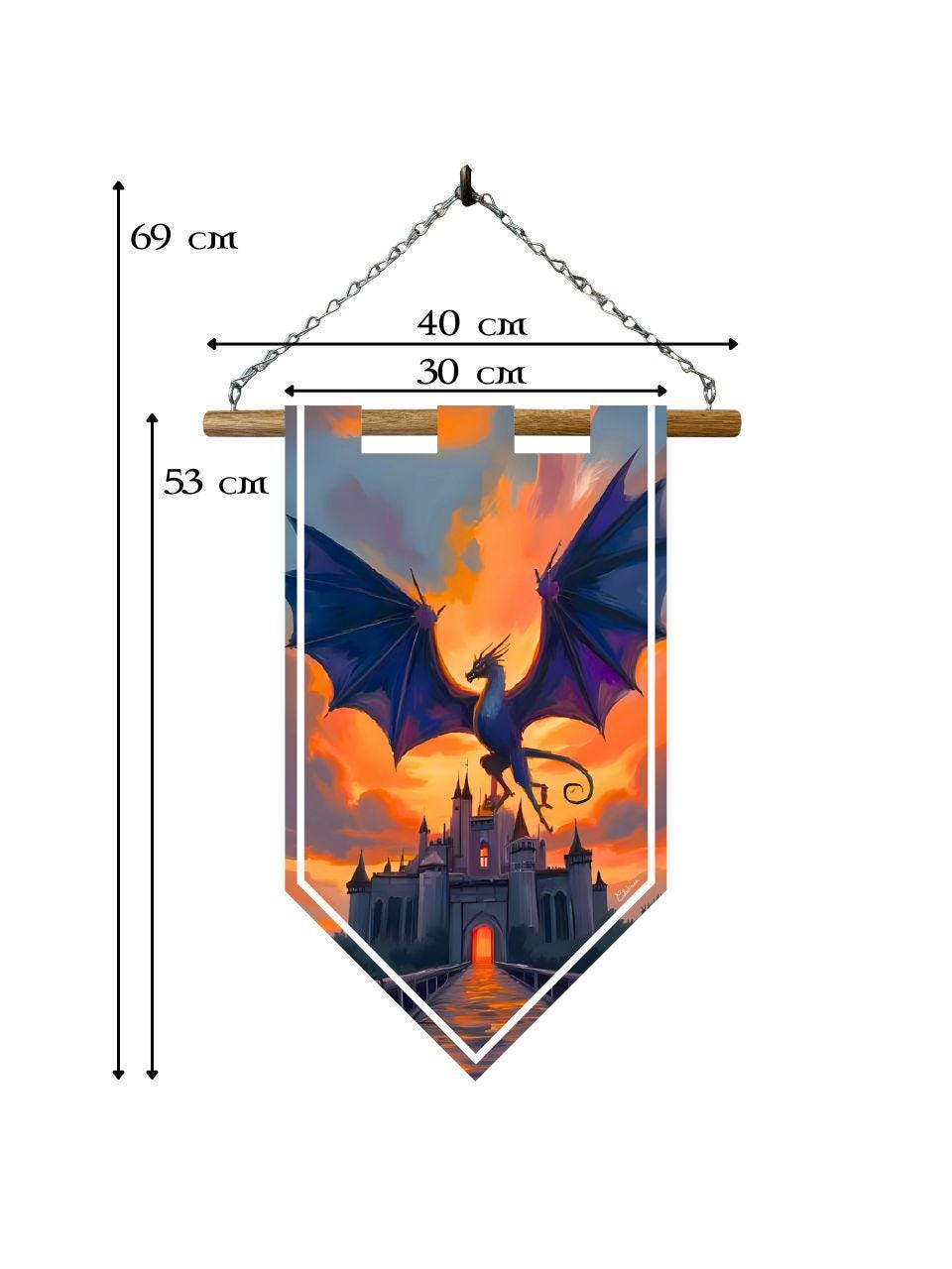 Étendard dragon médiéval – Bannière murale toile 510g/m2 – Déco murale château et créature fantastique