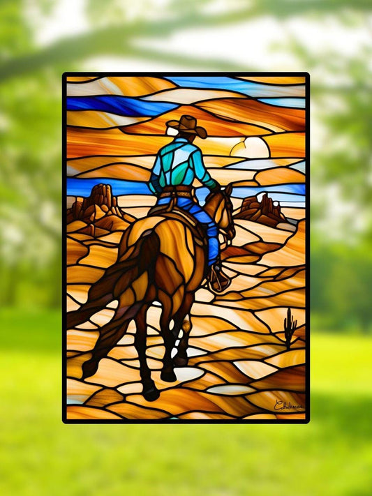 Vitrail Le Western – Décoration de Vitre Inspirée du Far West – Cadeau Original pour Passionnés de l'Ouest Américain