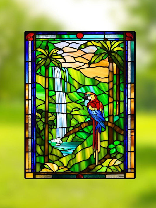 Vitrail Forêt Tropicale 30x40cm – Décoration vitre Jungle – Cadeau Exotique