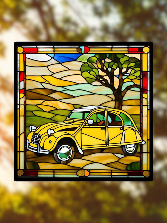 Vitrail voiture Citroën 2cv jaune