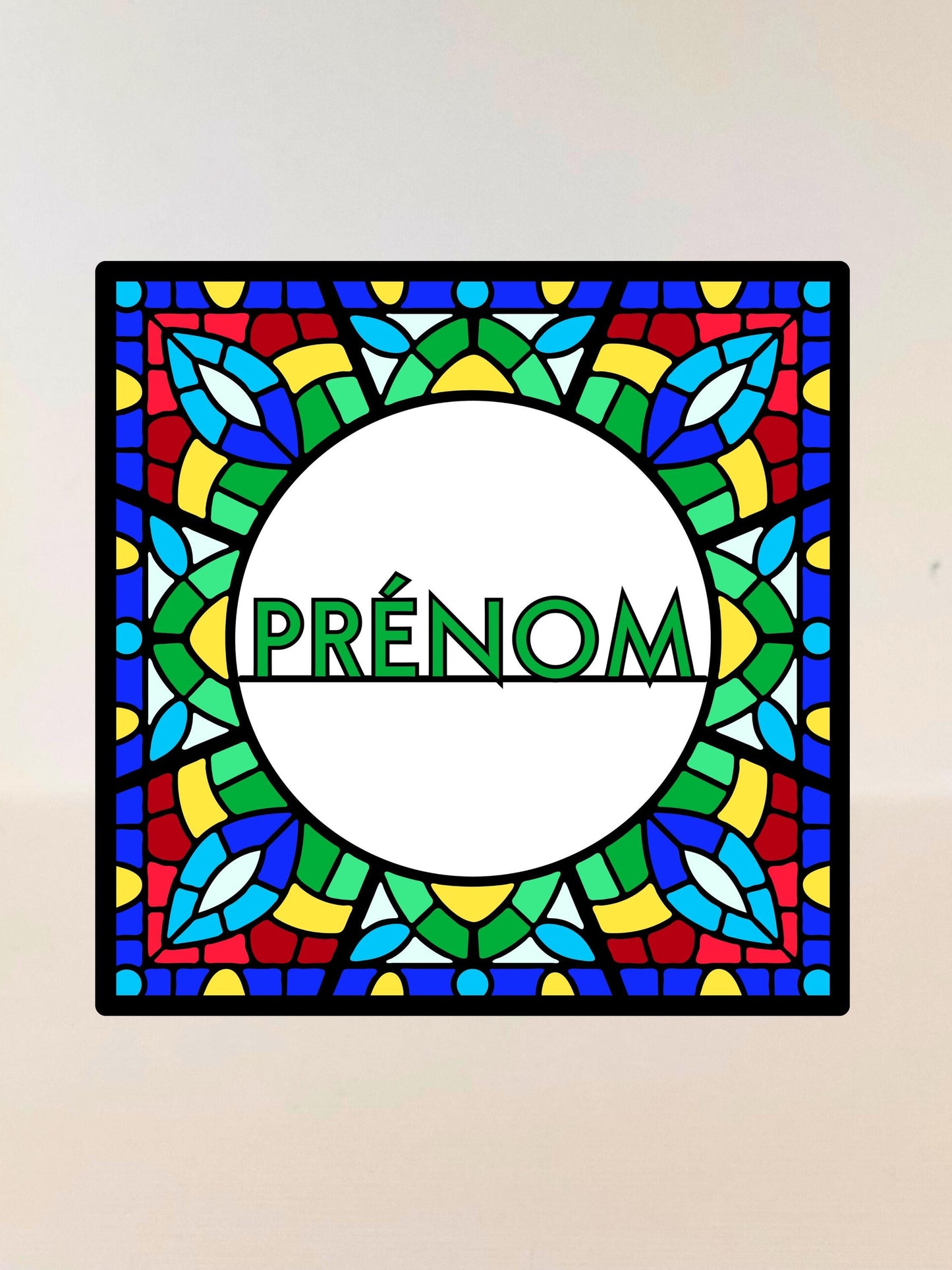 Vitrail le Prénom rond 145x145mm