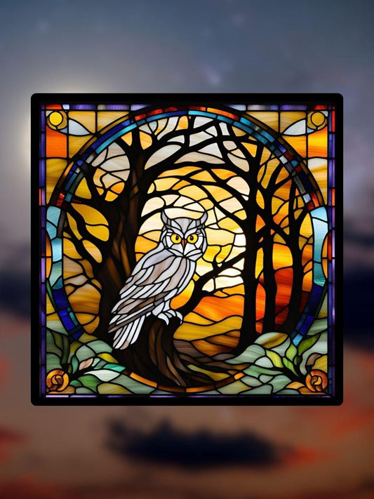 Vitrail Chouette d’Halloween – Décoration de Vitre Envoûtante – Cadeau Original pour Passionnés de l’Univers Mystique
