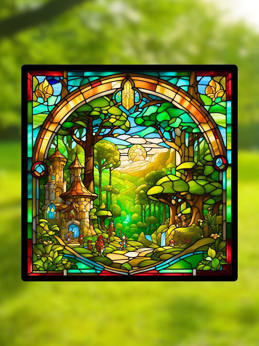 Vitrail La Forêt Enchantée – Décoration de Vitre Féérique – Cadeau Original pour Amoureux de la Nature