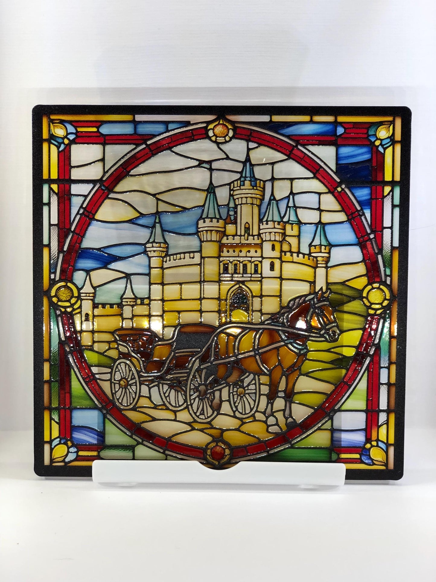 Vitrail Château – Décoration de Vitre Féérique – Cadeau Original pour Passionnés de Contes de Fées