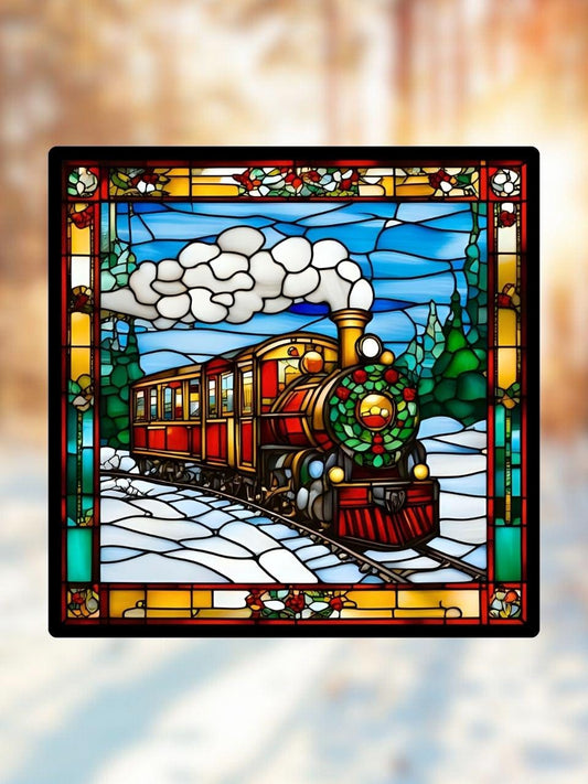 Vitrail Le Train de Noël – Décoration de Vitre Festive – Cadeau Original pour les Fêtes de Fin d'Année