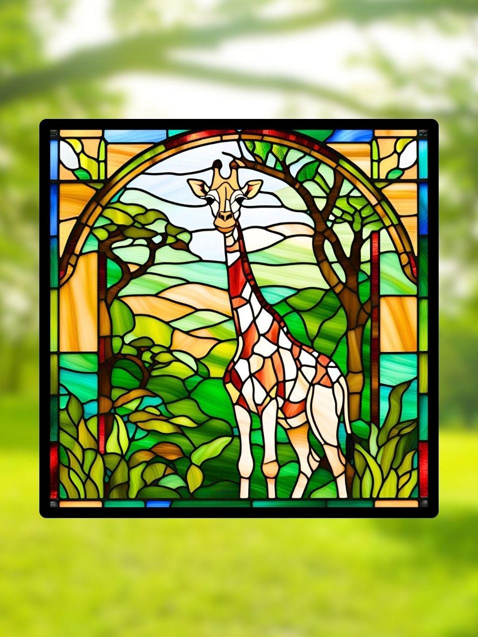 Vitrail Girafe – Décoration de Vitre Exotique – Cadeau Original pour Amoureux des Animaux Sauvages