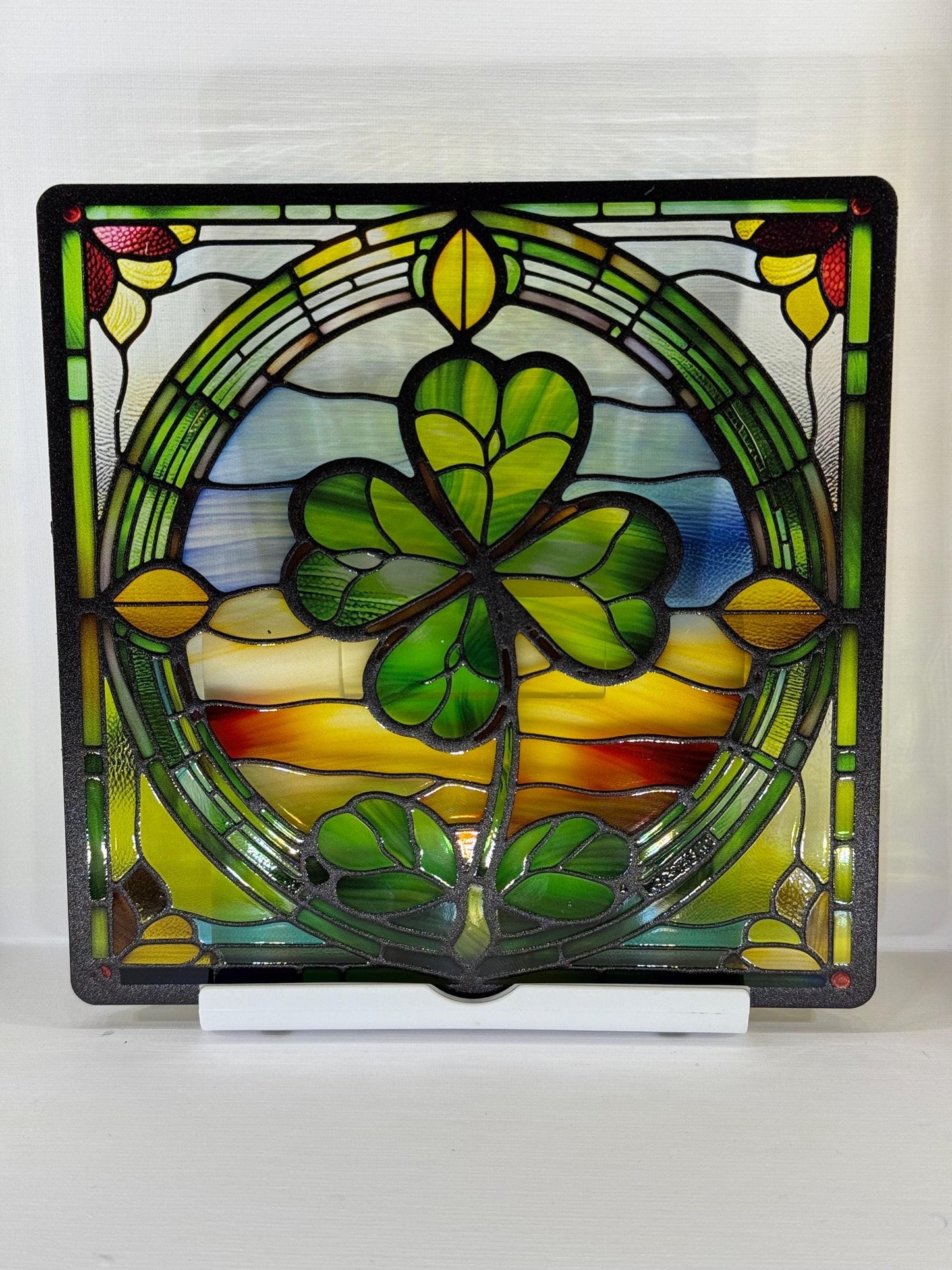 Vitrail Trèfle à Quatre Feuilles – Décoration de Vitre Porte-Bonheur – Cadeau Chance