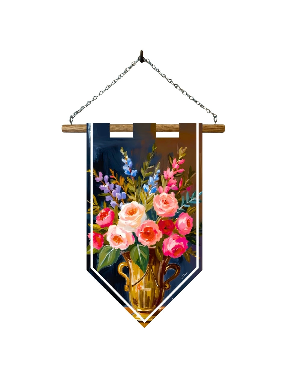 Étendard bouquet de fleurs – Bannière murale toile 510g/m² – Déco murale nature morte florale