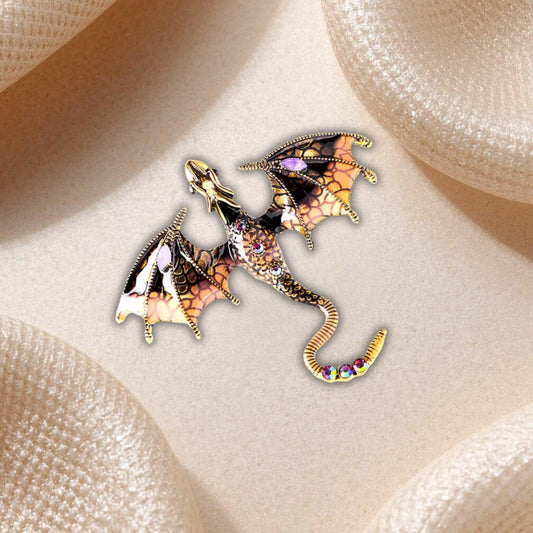Broche Dragon Ambré et Doré – Bijou Fantastique aux Ailes Déployées