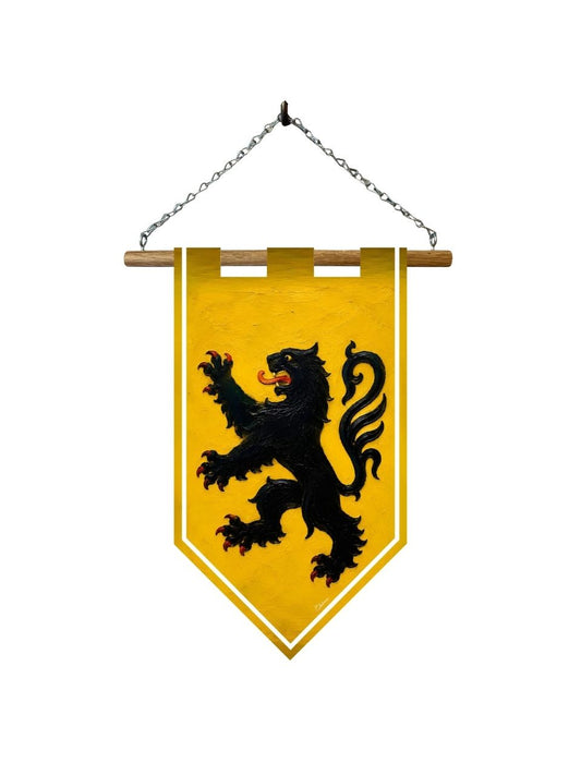 Étendard Lion Héraldique Noir – Bannière Médiévale Fantasy