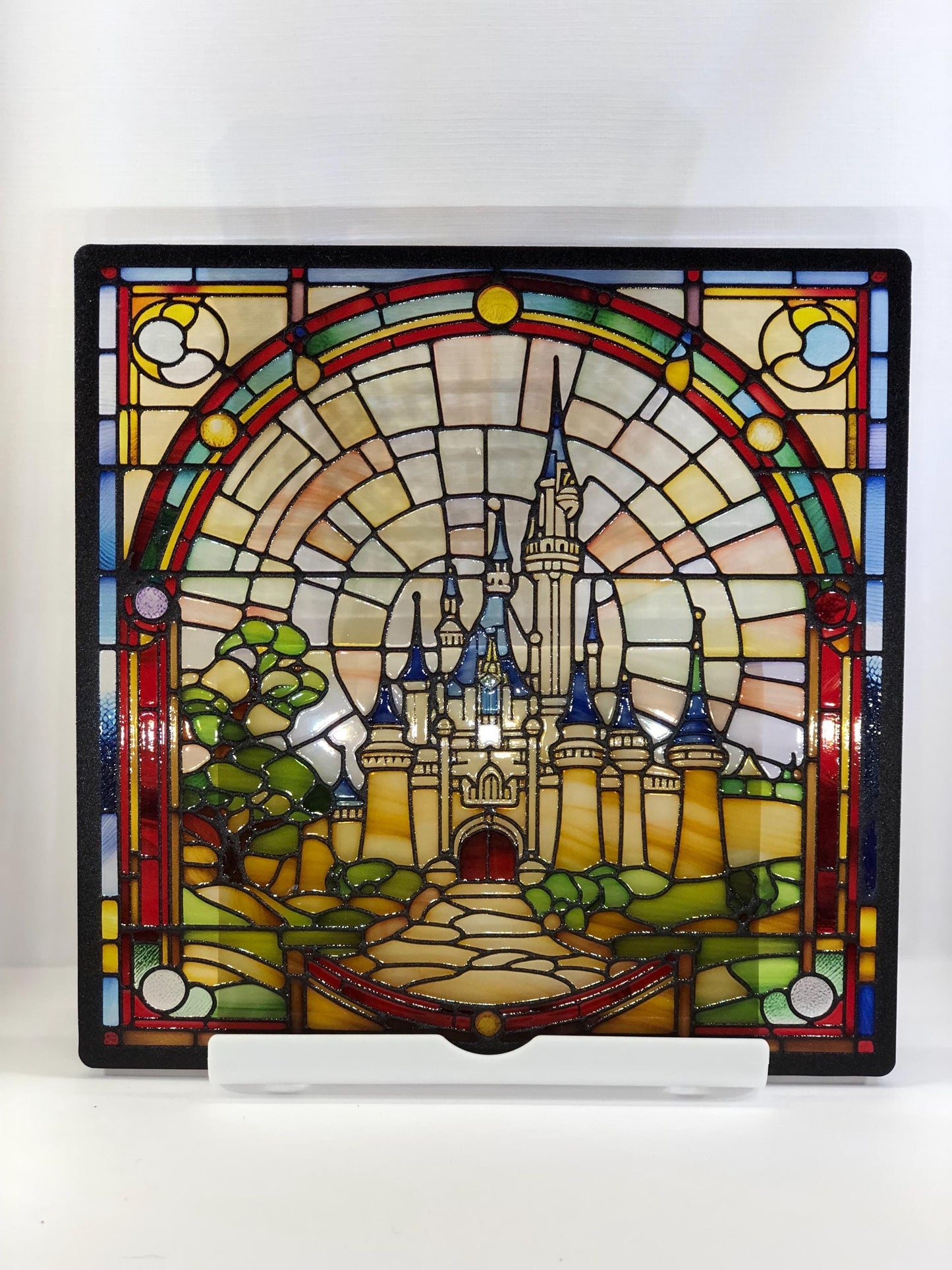 Vitrail Château de compte de fée – Décoration de Vitre Féérique – Cadeau Original pour Passionnés de Contes de Fées