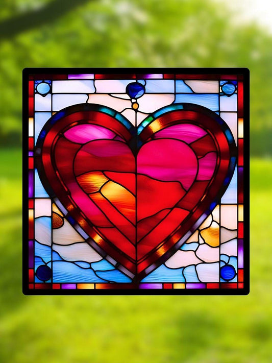 Vitrail cœur rose rouge – décoration coloré pour fenêtre