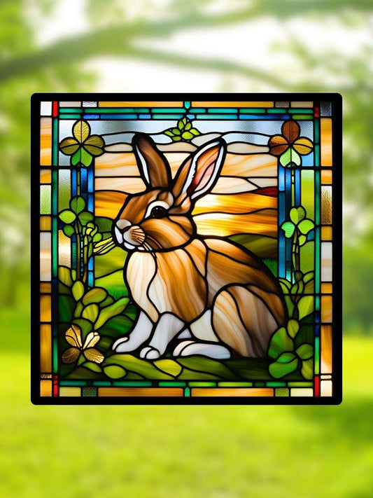 Vitrail Le Lapin Brun – Décoration de Vitre Animalière – Cadeau Original pour Amoureux des Lapins