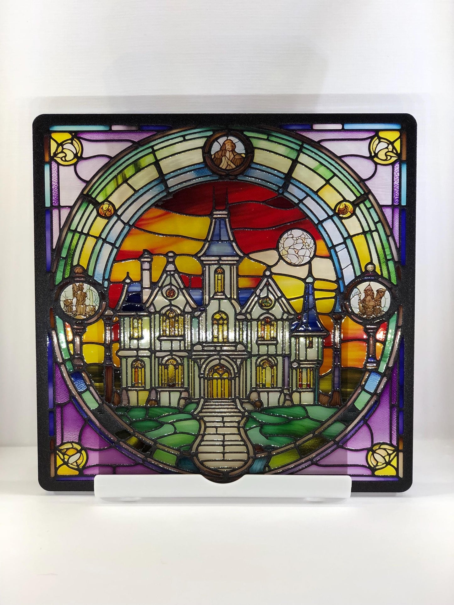 Vitrail Manoir Hanté d’Halloween – Décoration de Vitre Mystérieuse – Cadeau Original pour Passionnés de l’Univers Surnaturel