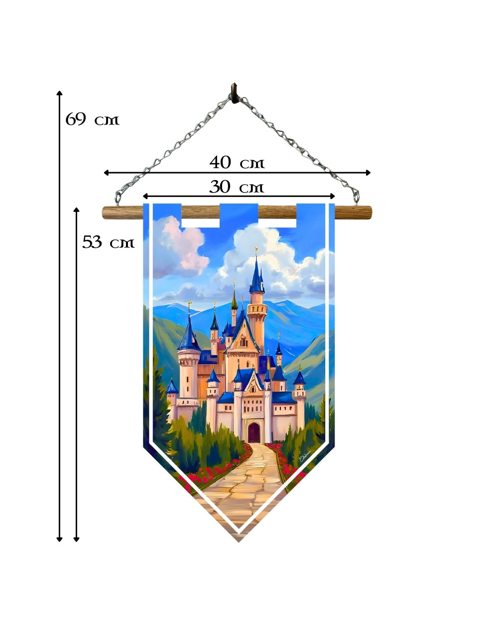 Étendard château féérique – Bannière murale toile 510g/m² – Déco murale conte de fées et fantasy