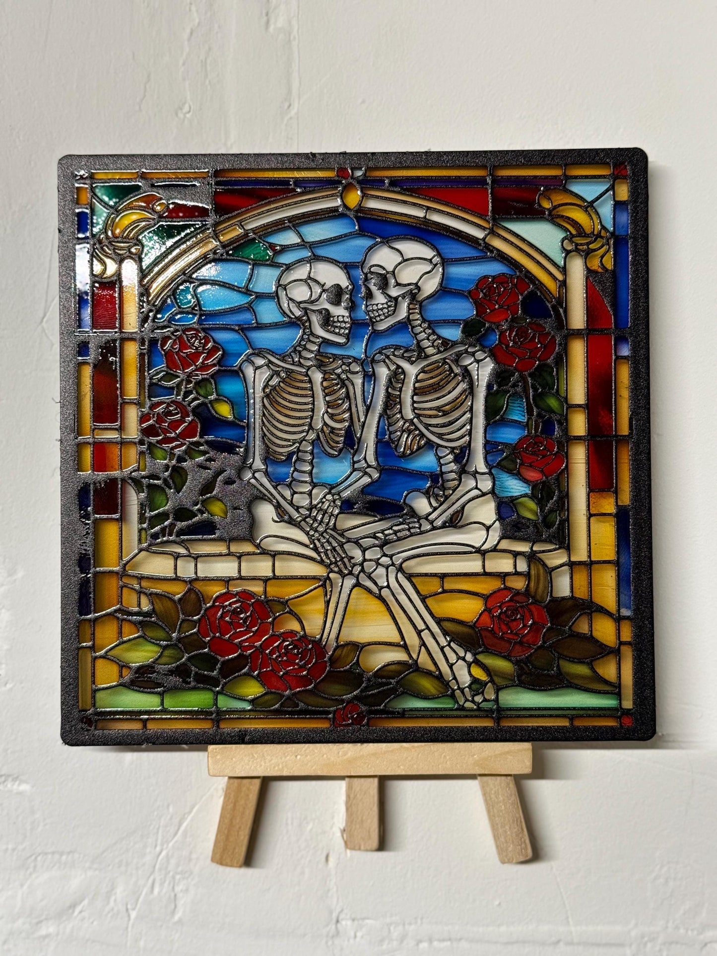 Vitrail Squelettes d’Halloween – Décoration de Vitre Gothique – Cadeau Original pour Passionnés de l’Univers Macabre