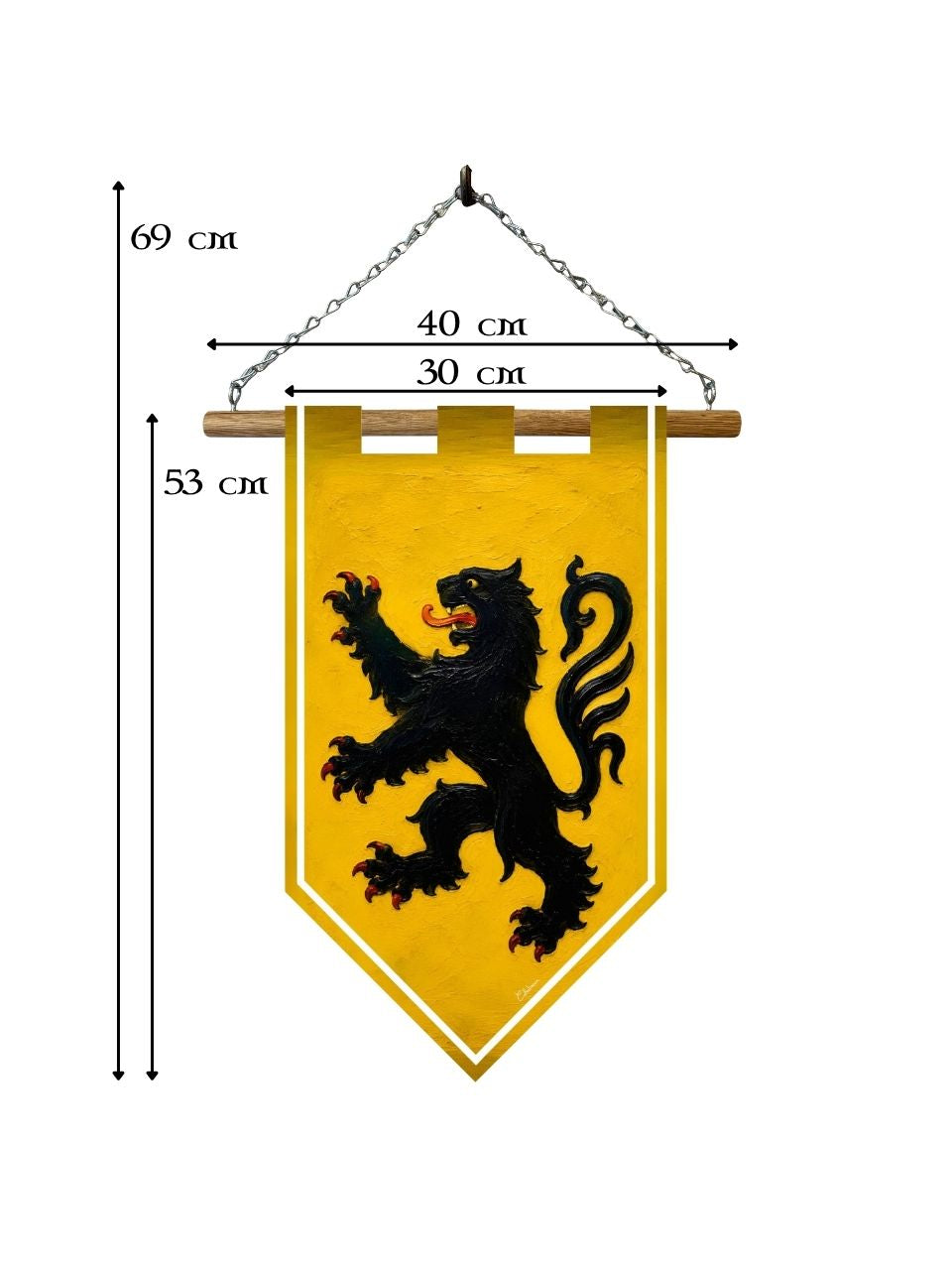 Étendard Lion Héraldique Noir – Bannière Médiévale Fantasy