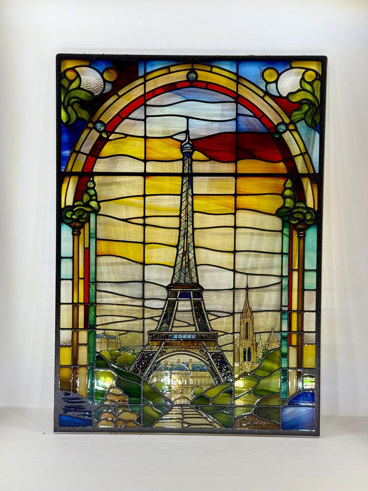 Vitrail La Tour Eiffel 148x210mm – Décoration de Vitre Parisienne – Cadeau Original pour Amoureux de la Ville Lumière