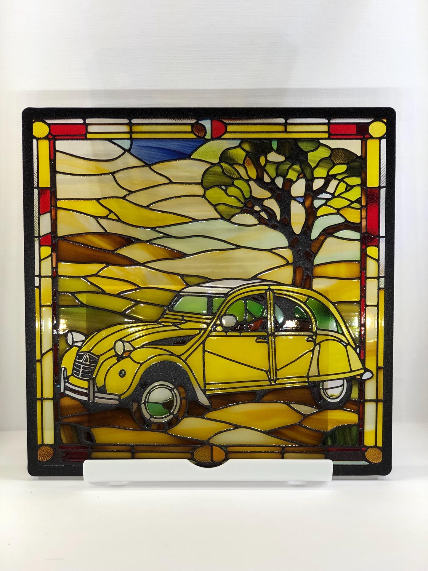 Vitrail voiture Citroën 2cv jaune