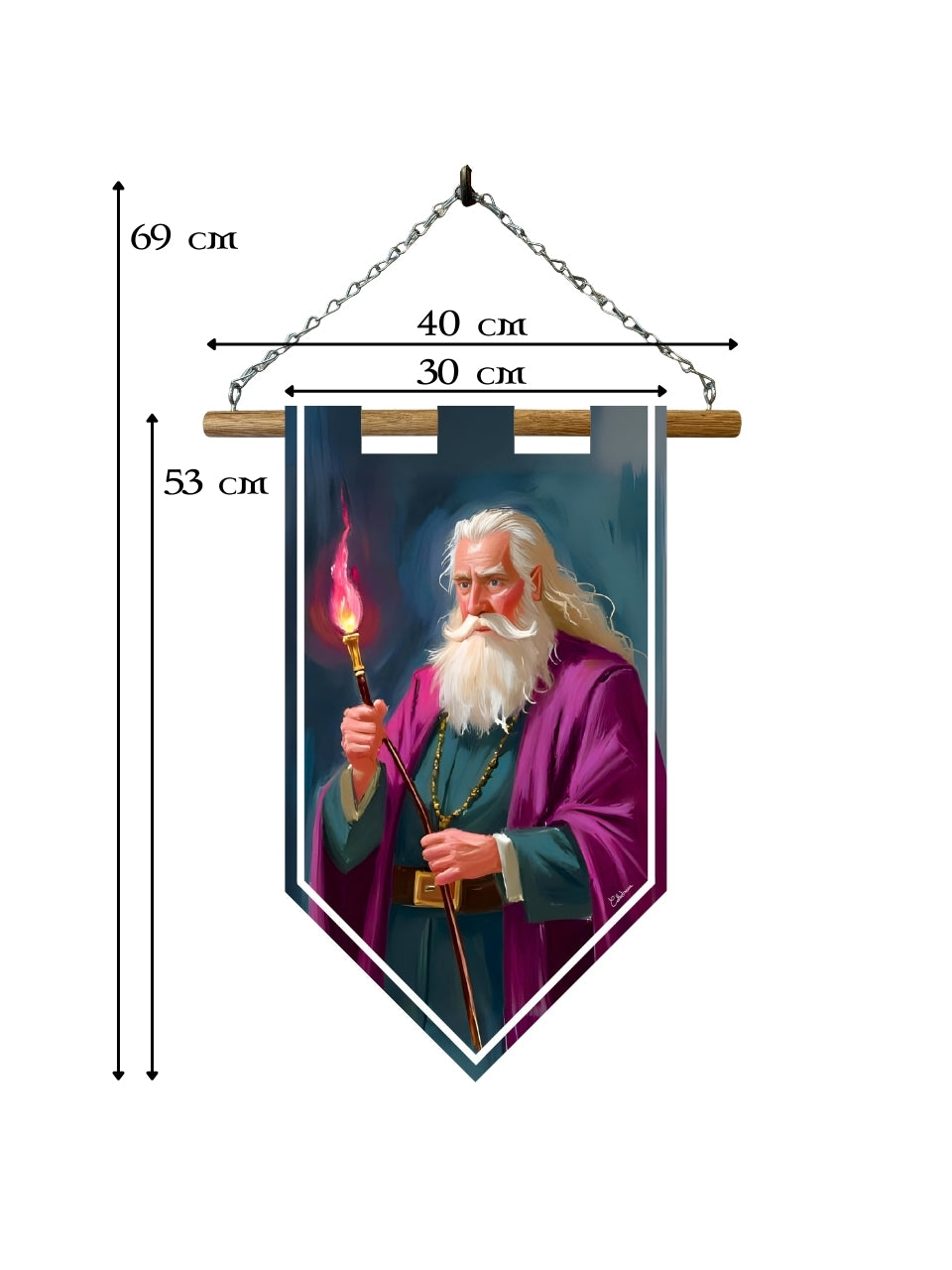 Étendard mage sorcier – Bannière murale toile 510g/m² – Déco murale fantasy et magie médiévale