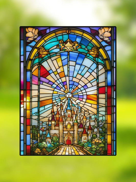 Vitrail Château Royal 30x40cm – Décoration vitre féerique – Cadeau conte de fées