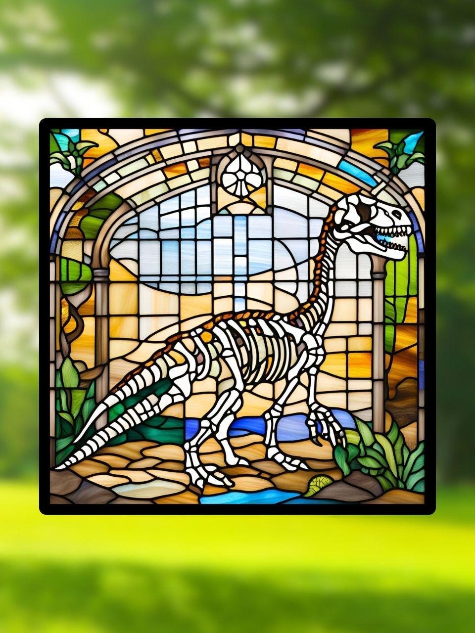 Vitrail Dinosaure Jurassic – Décoration de Vitre Préhistorique – Cadeau Original pour Passionnés de Dinosaures
