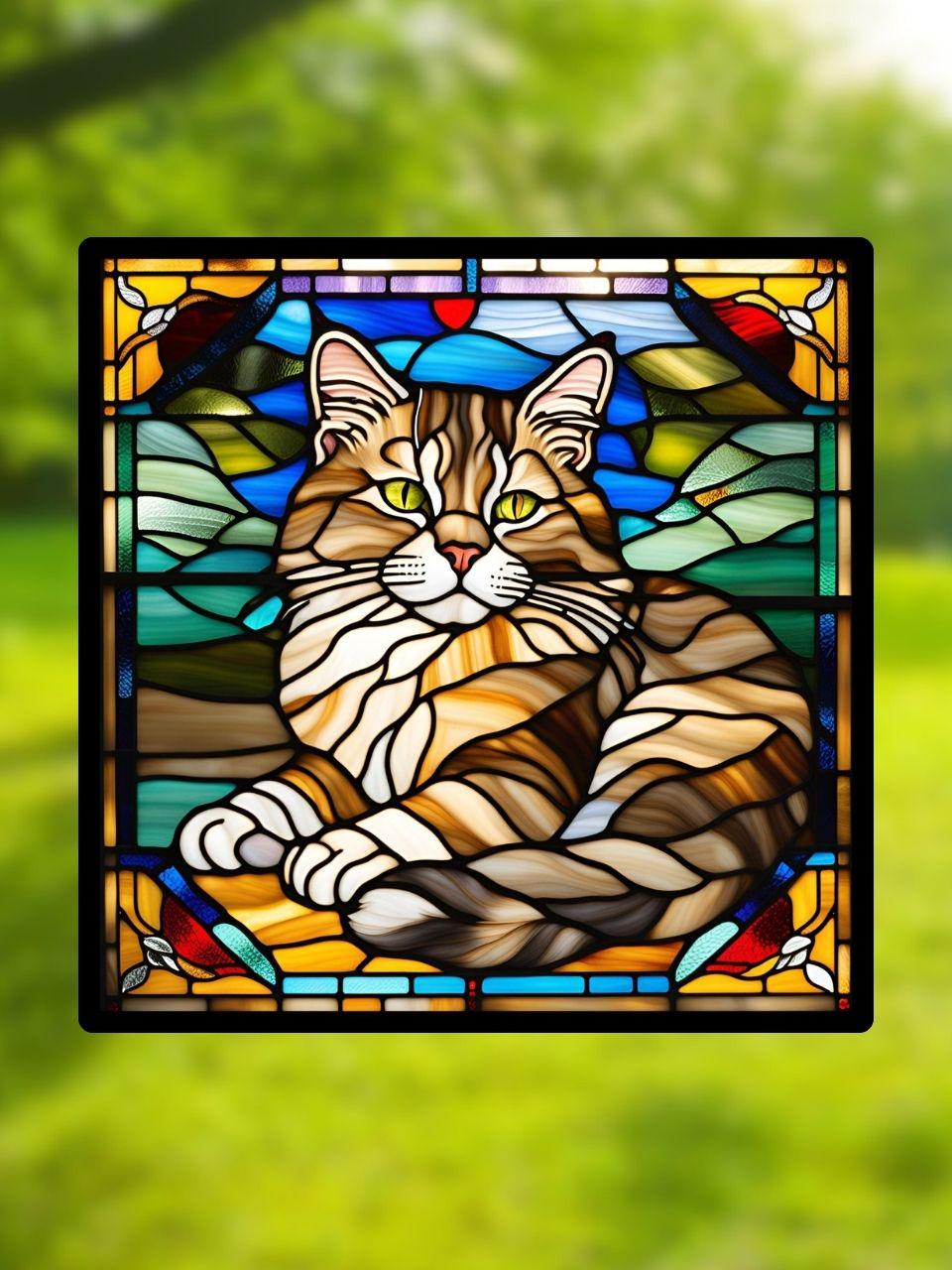 Vitrail Chat – Décoration de Vitre Féline – Cadeau Original pour Amoureux des Chats