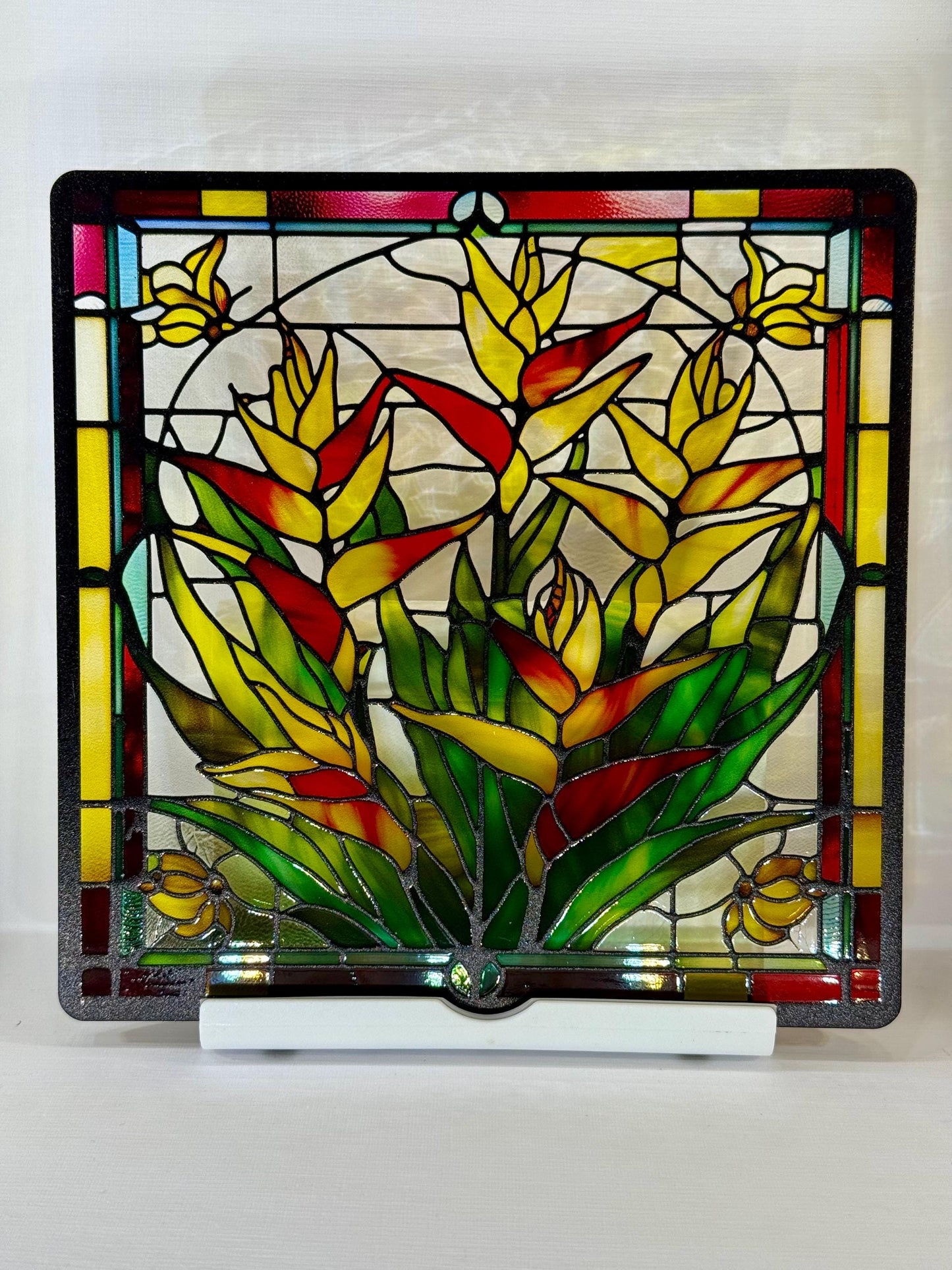 Vitrail Heliconia – Fleur Tropicale – Décoration de Vitre Exotique – Cadeau Art Floral
