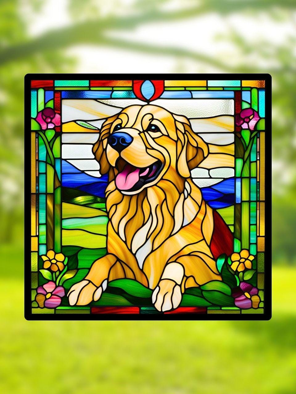 Vitrail Le Golden Retriever – Décoration de Vitre Canine – Cadeau Original pour Amoureux des Chiens