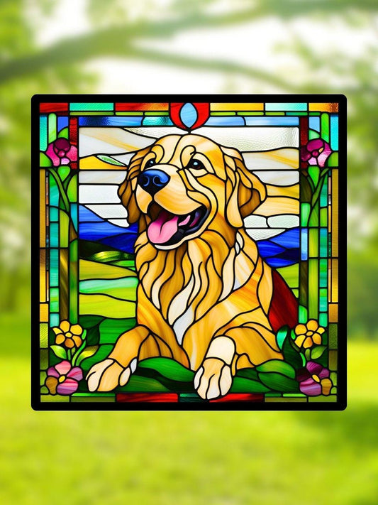 Vitrail Le Golden Retriever – Décoration de Vitre Canine – Cadeau Original pour Amoureux des Chiens