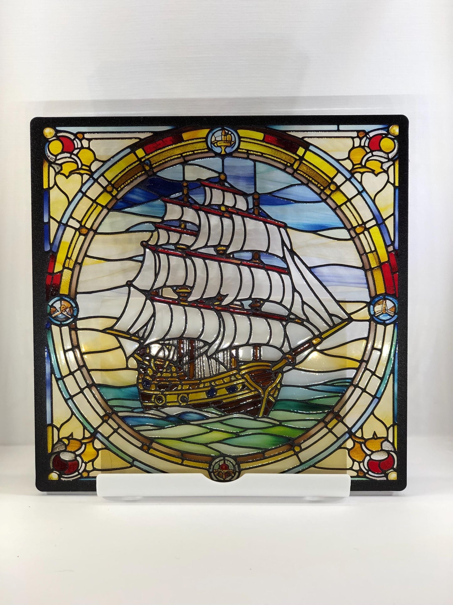 Vitrail Bateau Style Pirates – Décoration de Vitre Nautique – Cadeau Original pour Amoureux de l'Aventure