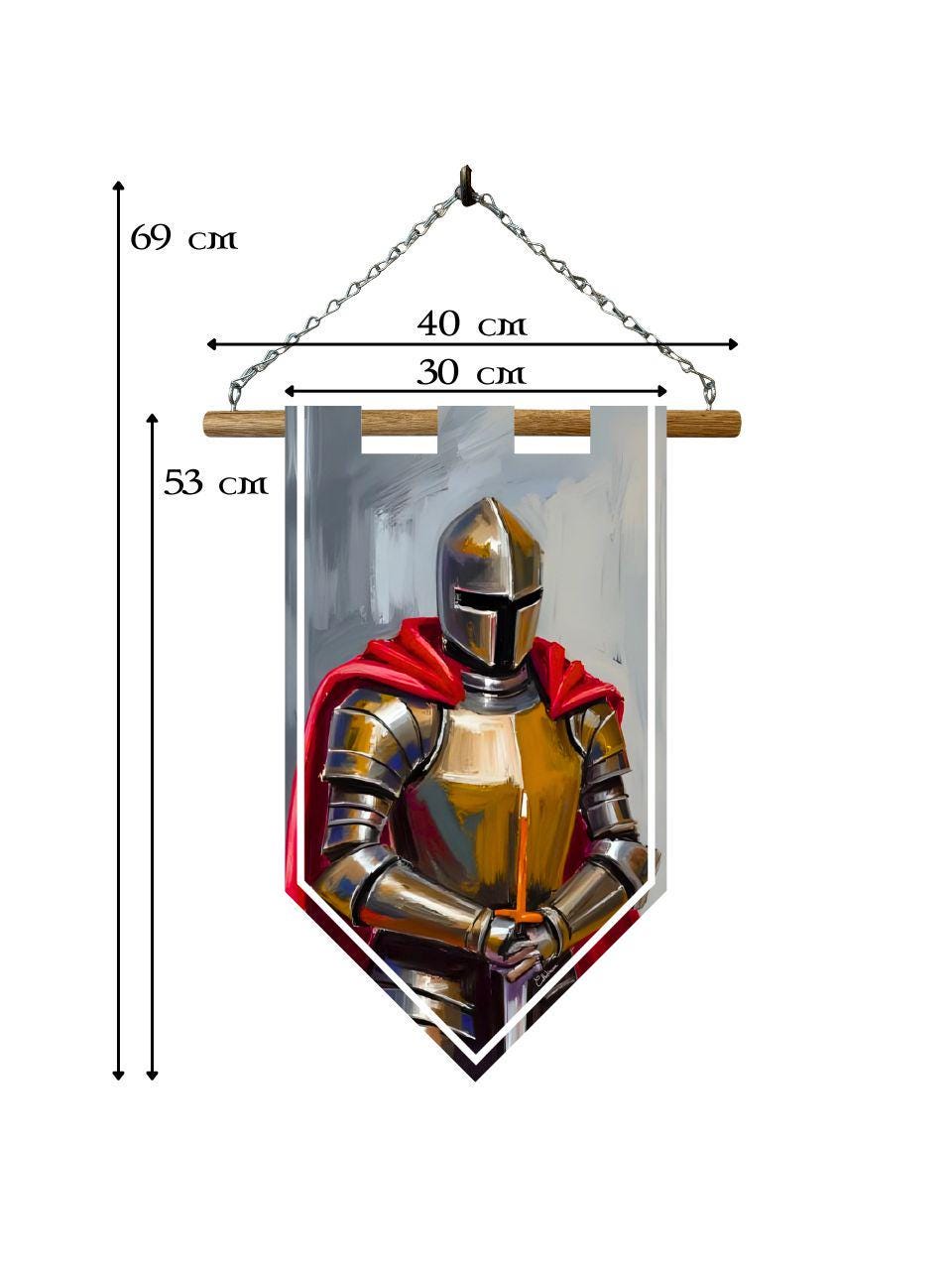 Étendard chevalier médiéval – Bannière murale toile 510g/m2 – Déco murale armure et château fort