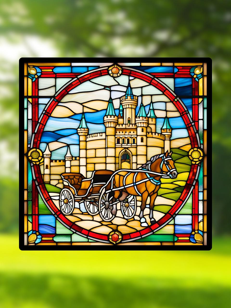 Vitrail Château – Décoration de Vitre Féérique – Cadeau Original pour Passionnés de Contes de Fées