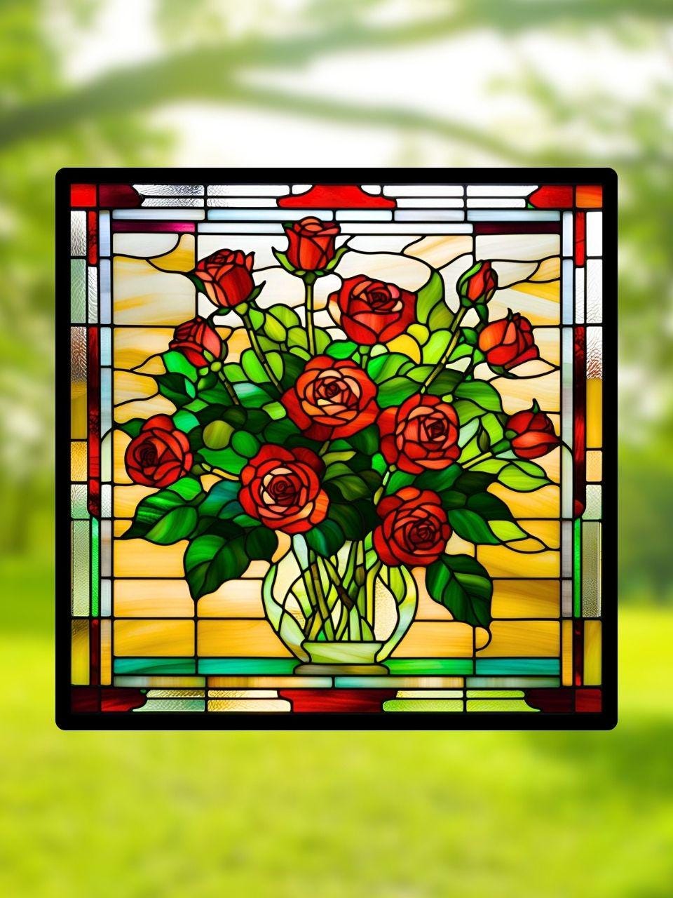 Vitrail Le bouquet de roses rouges