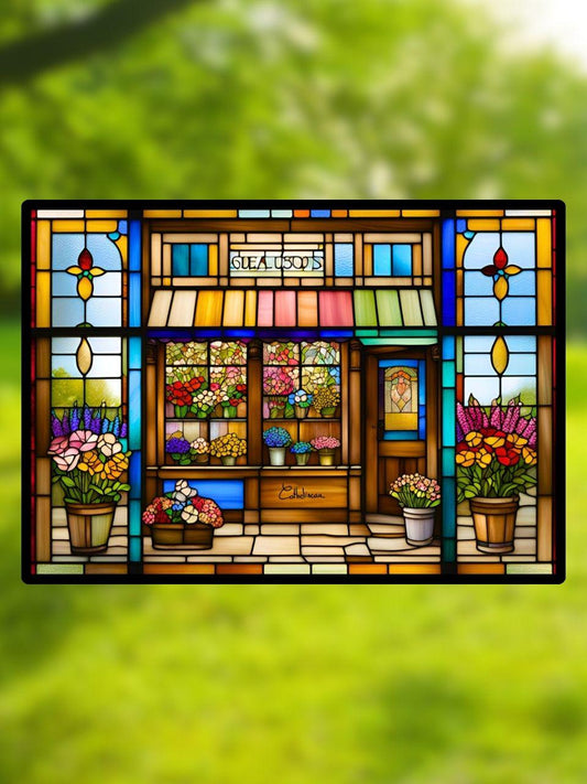 Vitrail La Fleuriste 210x148mm – Décoration de Vitre Florale – Cadeau Art Floral