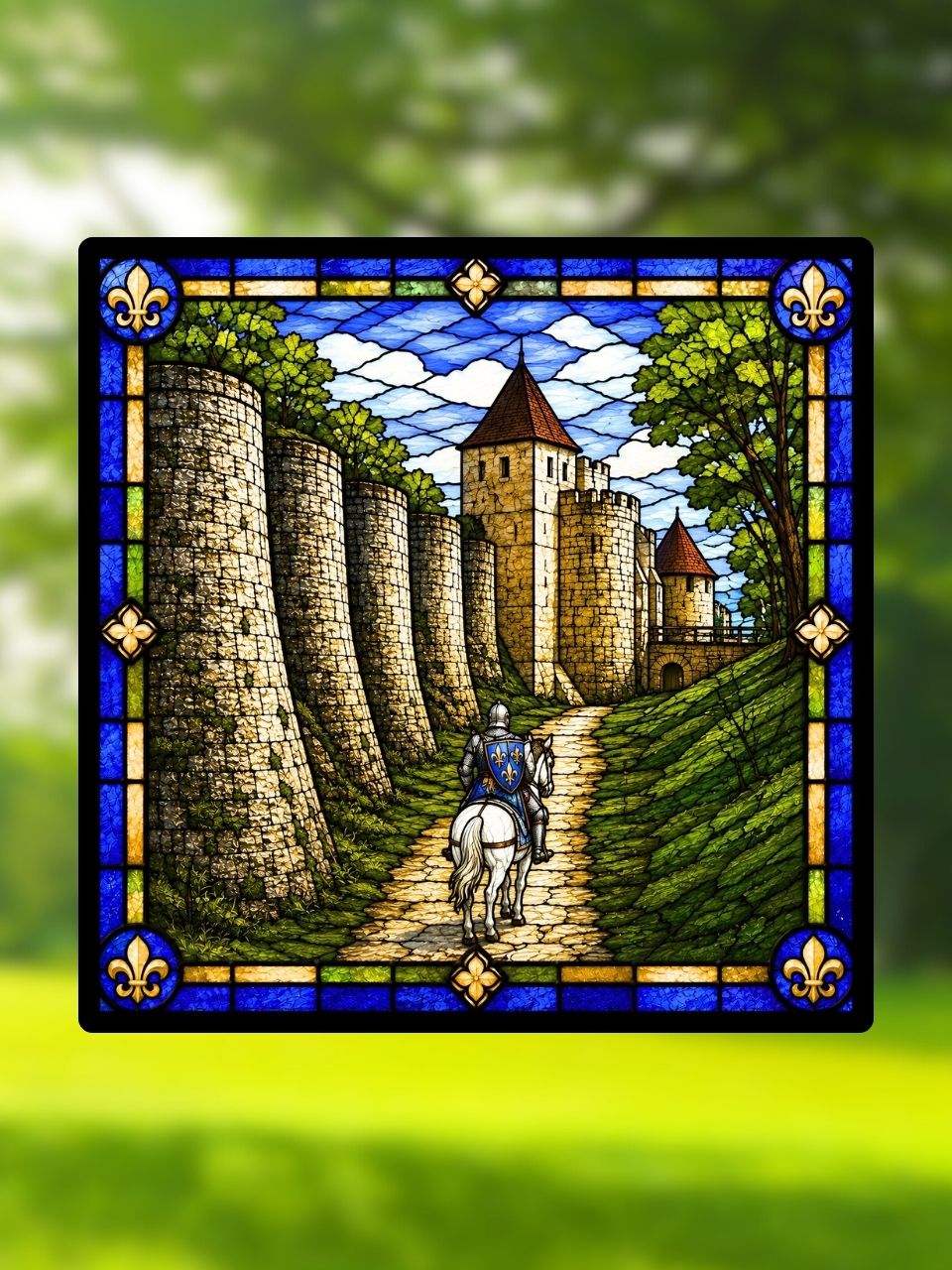 Vitrail Château Médiéval – Chevalier fleur de lys décoration médiévale